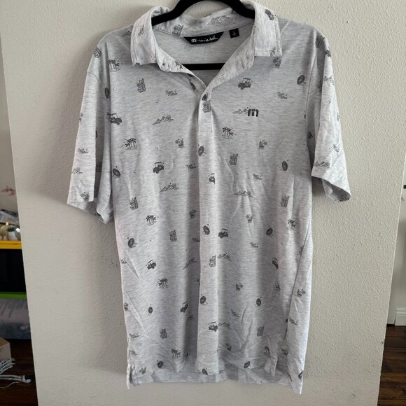 Travis Mathew Gray Graphic Print Polo Shirt Size Large - Picture 1 of 4